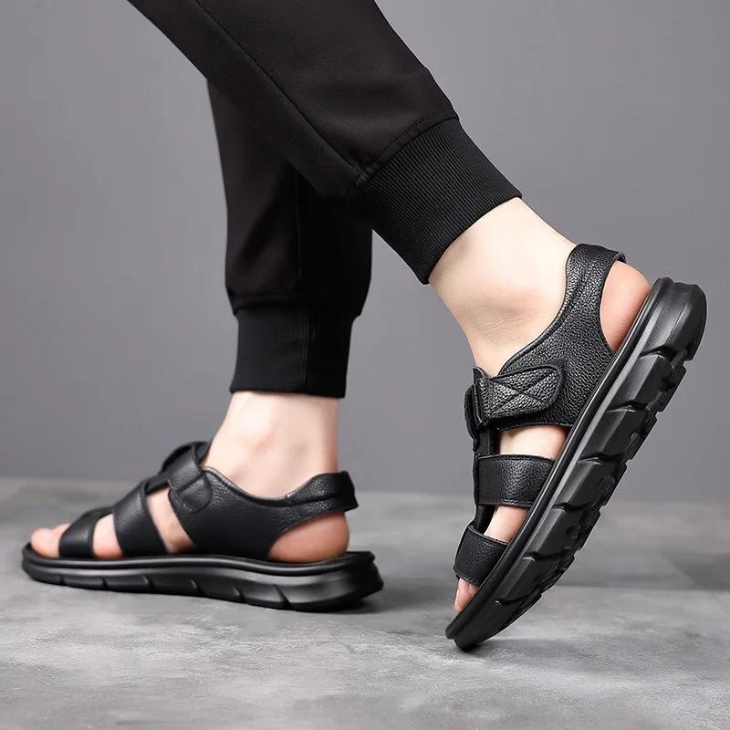 Fashion 2024Men's Sandals Luxury Genuine Leather Sandal Outdoor Casual Sandals Non Slip Beach Shoes for Men Driving Sandalias Big Size47