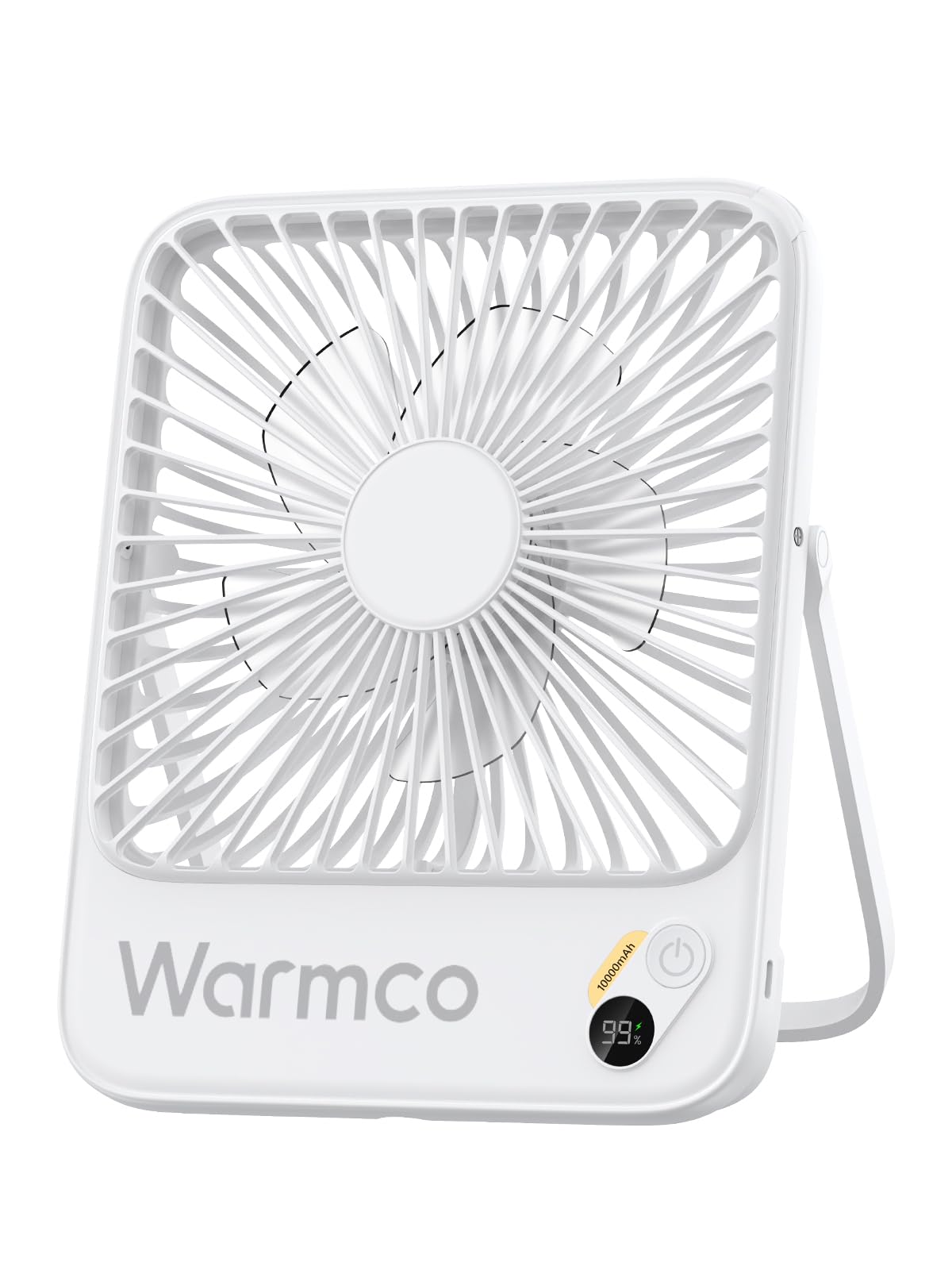 

Warmco Настольный вентилятор 10000 мАч Мощный бесщеточный воздушный поток Большой тихий цифровой аккумулятор Зарядка смартфона Для Может использоваться для Перезаряжаемый Ультратонкий белый