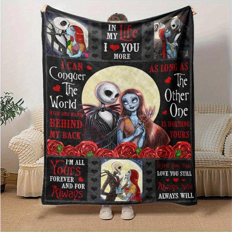 

1pc. Nightmare Before Christmas Jack & Sally Romantic Quotes Blanket, Perfect for Home Decor, Gift Idea, Seasonal Use, Cozy Throw Blanket, Cute Cartoo 130x150cm