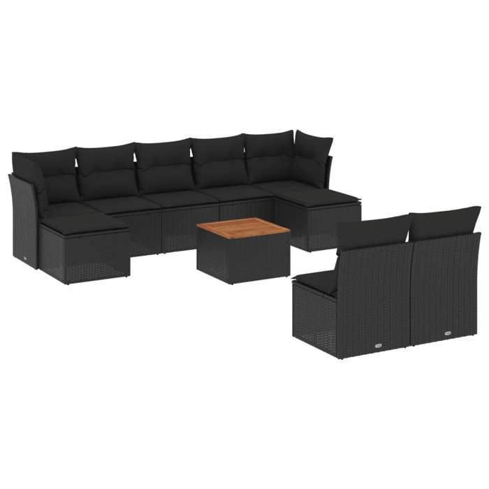 VidaXL Garden Lounge Set with Cushions 10 Pcs, Patio Sofas, Patio Furniture Set, Outdoor Furniture, Black 3256188