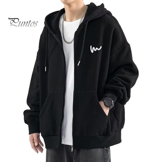 

Мужское осенне-зимнее пальто с капюшоном, свободный кардиган на молнии с капюшоном и карманами, уличная спортивная куртка средней длины XXL чёрный