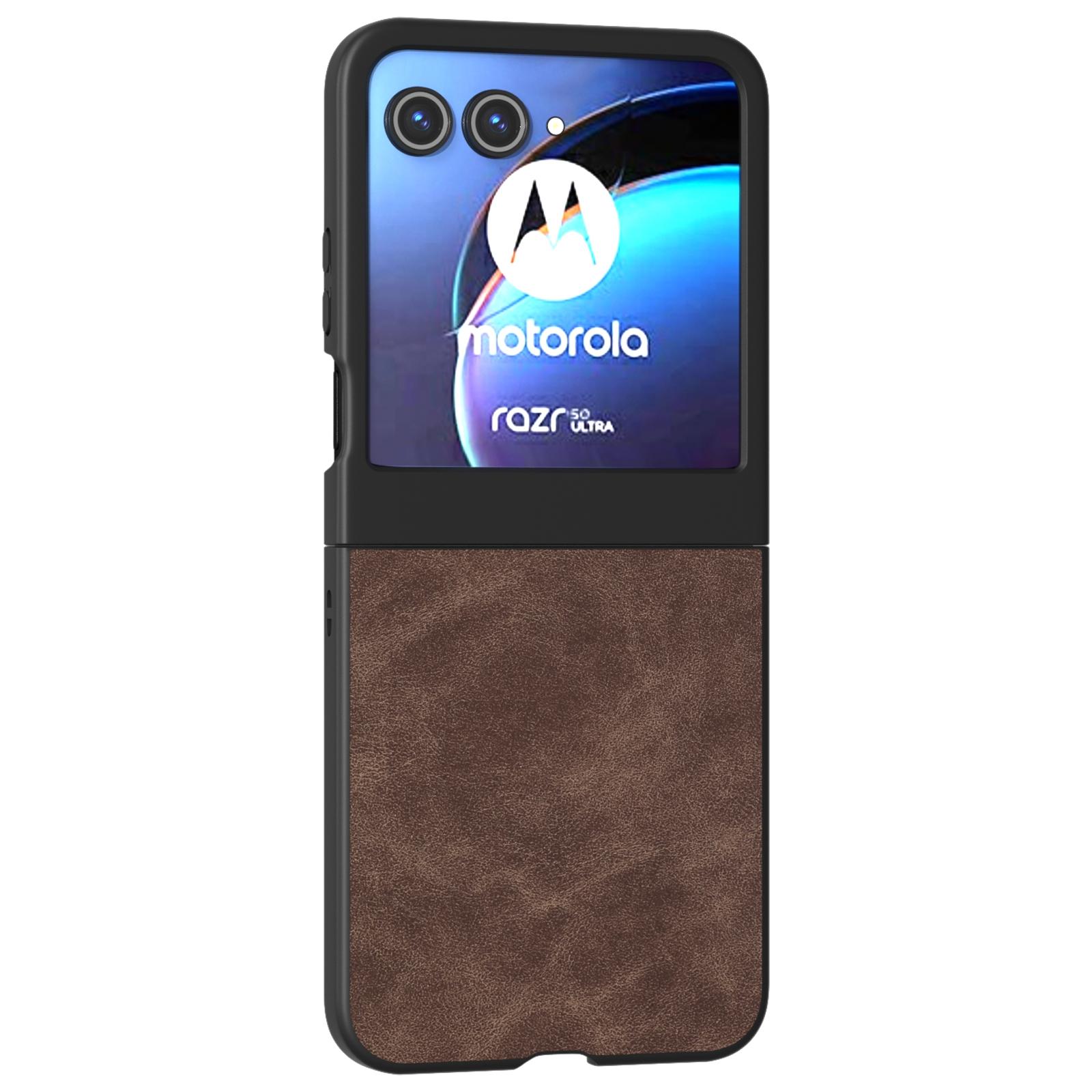

ABEEL For Motorola Razr 60/Razr 50 5G Case Black Edge PU Leather+PC Folding Phone Cover Coffee
