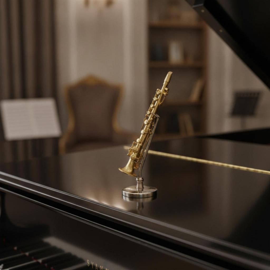 Gold-Tone Miniature Instrument with Base Brass-Like Musical
