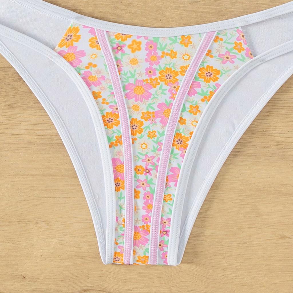 Triangle Tie Small Floral Print Sexy Two Piece Bikini Set Elegant Beach Wear