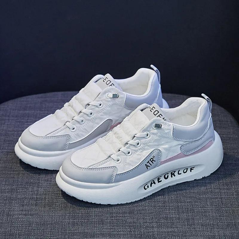 

Женские спортивные кроссовки для бега на удобной плоской подошве, дизайнерские теннисные женские вулканизированные белые туфли, женские кроссовки, обувь 35