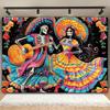One piece Mexican Day of the Dead themed background cloth Mexican carnival skeleton couple and flower cartoon ghost