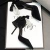Tacones Altos para Mujer Cómodos de Gama Alta Nuevos Negros Puntiagudos de Tacón Fino Moda para Mujer Sandalias con Correa y Hebilla de Lazo Zapatos Individuales
