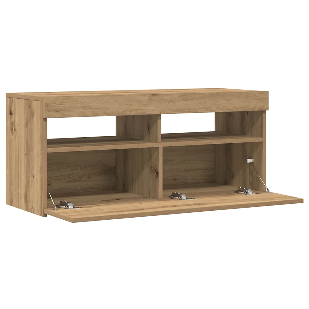 Moderne Retro-TV-Konsole, hängende TV-Konsole, Klapptür-Schränke, 90x35x40 cm
