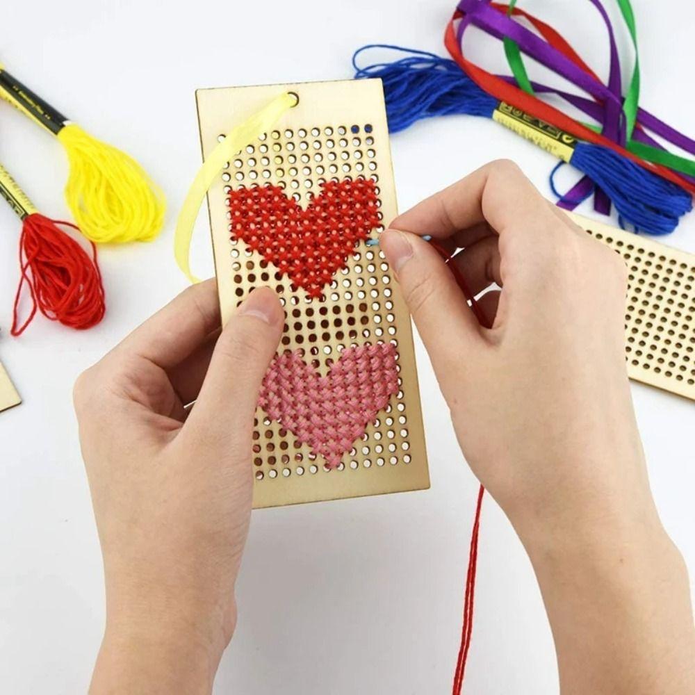 8Pcs/Set Hollow Out Cross Stitch Kit Art Embroidery Kit Children Craft Wooden Bookmarks  Teens