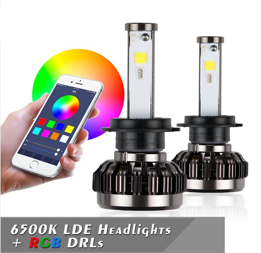

Pair H7 LED RGB 72W 4000LMx2 Car Auto Headlight Driving Fog Bulbs APP Control