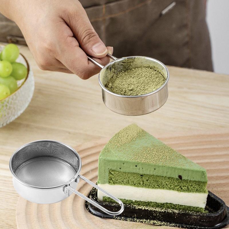 Rustfritt stål finmasket melsikt pulverisert sukker Duster mel dispenser Shaker for Matcha sjokoladepulver bakeutstyr