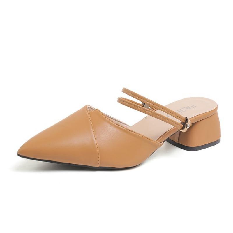 

Женская обувь большого размера на среднем каблуке, летние новые шлепанцы с толстым каблуком и закрытым носком, женские, универсальные сандалии 42 хаки