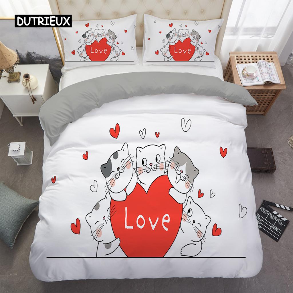 Home Textile Cartoons Cute Cat Quilt Cover Duvet Cover Pillow Case Boy Girl 2/3Pcs Polyester Bedding Set King Queen Twin Size