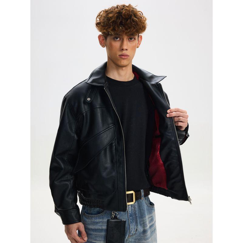 Cabbage Coke American Retro Motorcycle Winter Leather Jacket Cotton Coat for Men and Women Trendy High-End Cool Stand Collar Pu Leather Jacket