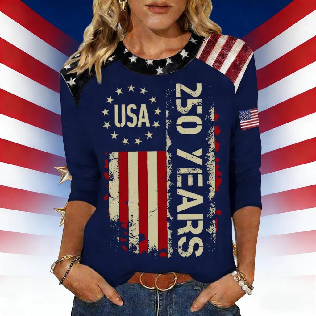 Women's Fashion Casual Independence Day Print Top