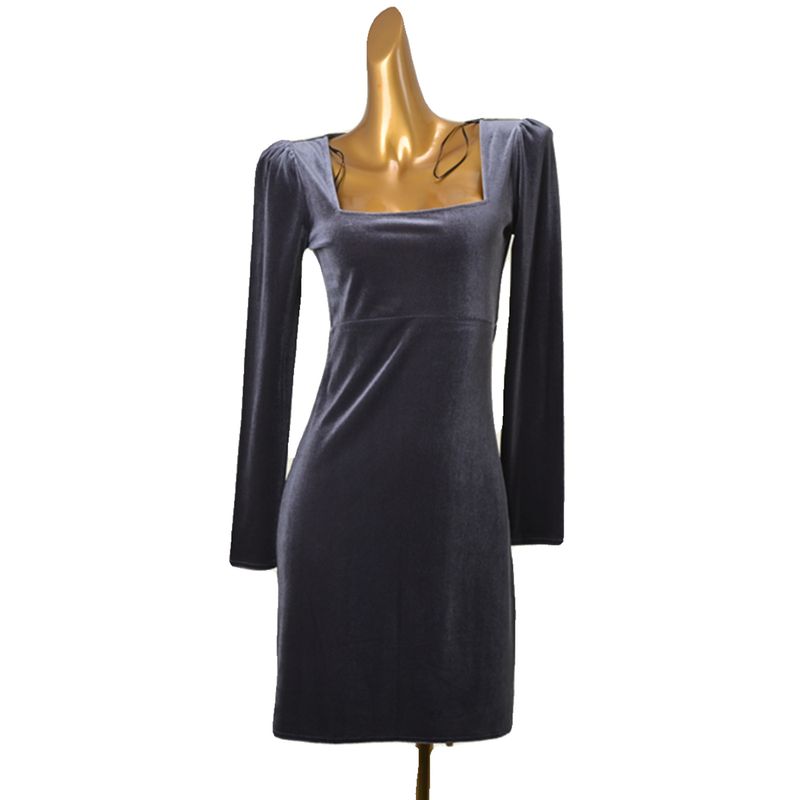 French Style Design Square Collar Sexy Long Sleeves Dress Fashion Wind Waist-Tight Slim Looking Velvet Bodycon Dress