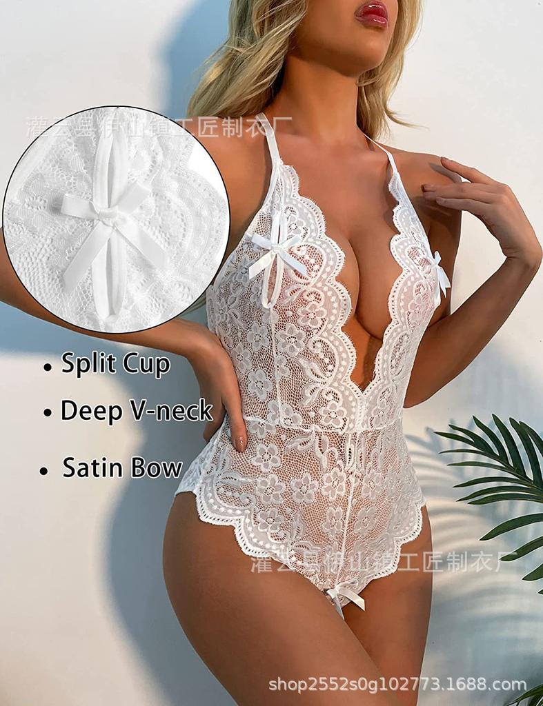 Summer popular female sexy lace sex pajamas large size backless free open crotch hot onesie