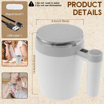 Mug Auto-Mélangeur Amélioré, Tasse à Café Rechargeable à Agitateur Magnétique Automatique 400 ml en Acier Inoxydable Tasse à Café Auto-Mélangeuse