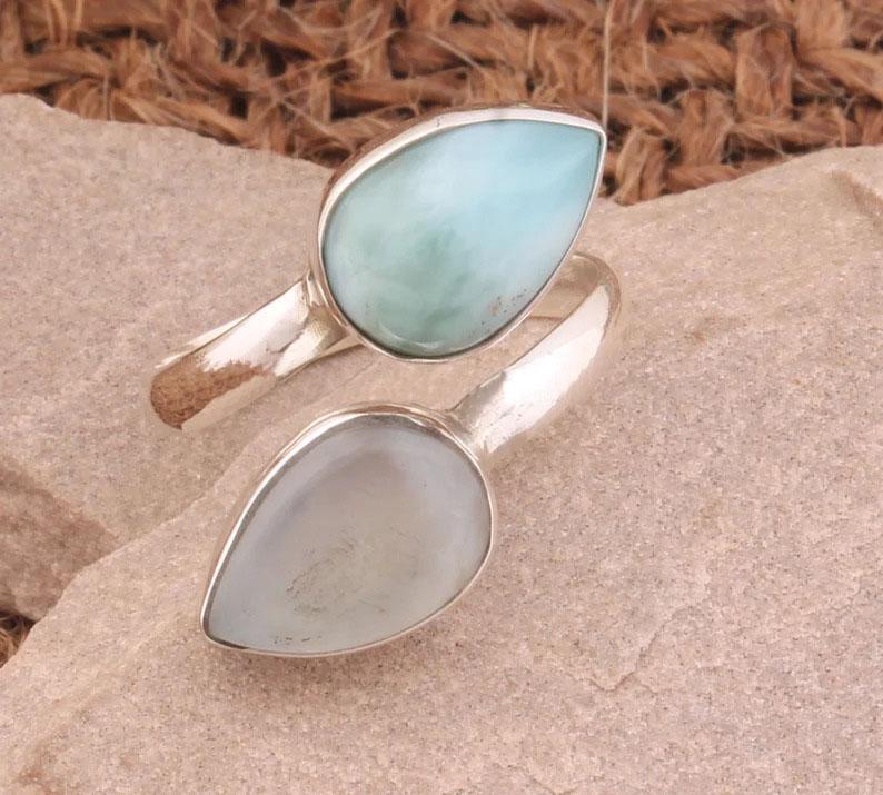 

Aqua Chalcedony, larimar Gemstone Ring, Solid 925 Sterling Silver, Handmade Designer Ring, Statement Ring, Boho Ring, Anniversary Gift 10