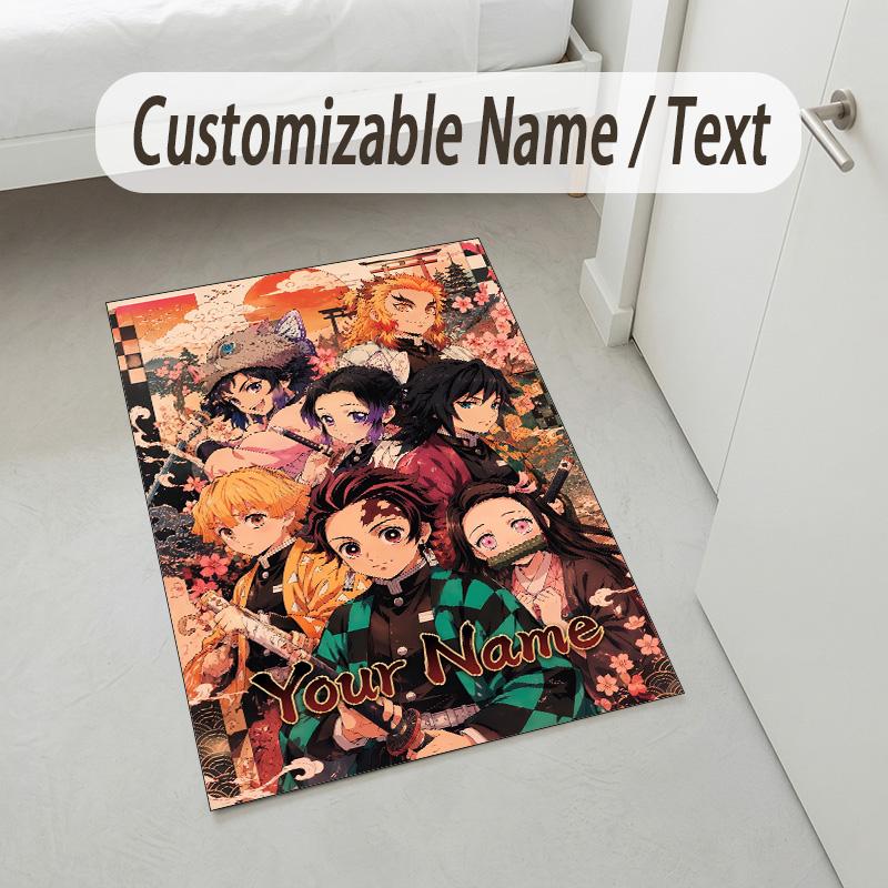 Personalized Crystal Velvet Carpet,Demon Slayer Custom Printed Name, Plush Area Rug For Home Indoor Decor