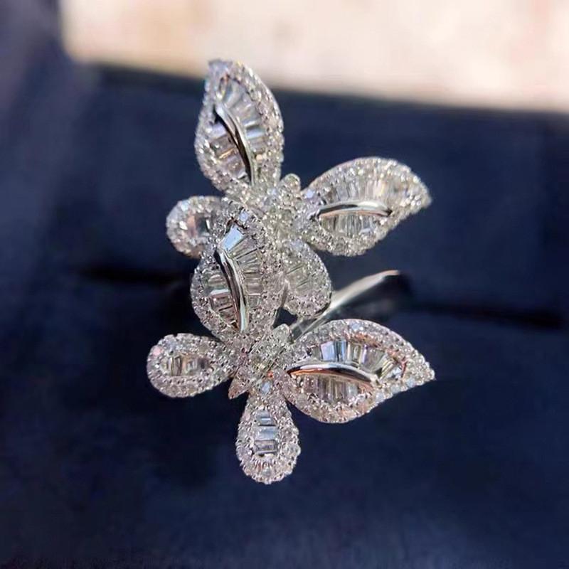 CopperBig Butterfly Rings For Women New Fashion Micro Pave Shinning Zircon Statement Ring