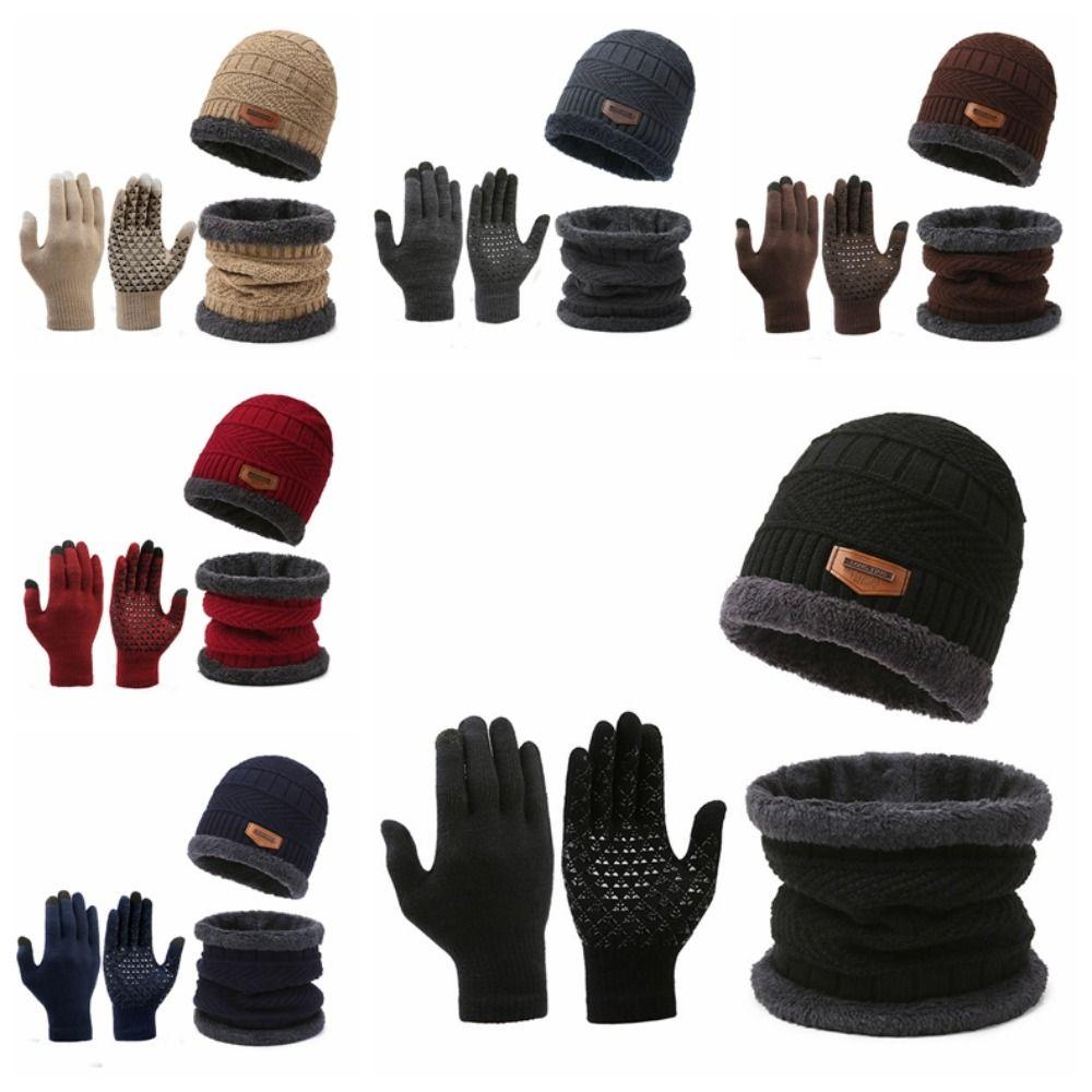 Knitted Thermal Knitted Gloves Winter Warm Wool Hat Glove Hat Scarf Set  Outdoor Activities