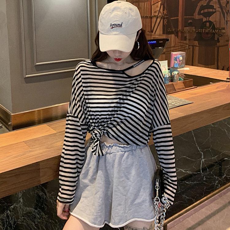 Футболка в полоску из ледяного шелка с длинными рукавами — фото 4