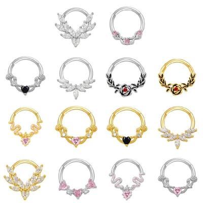 Clickers de Nariz de Cristal Anel de Septo Cor Prata Feito à Mão Acessório de Piercing de Aço Inoxidável para Orelha e Cartilagem