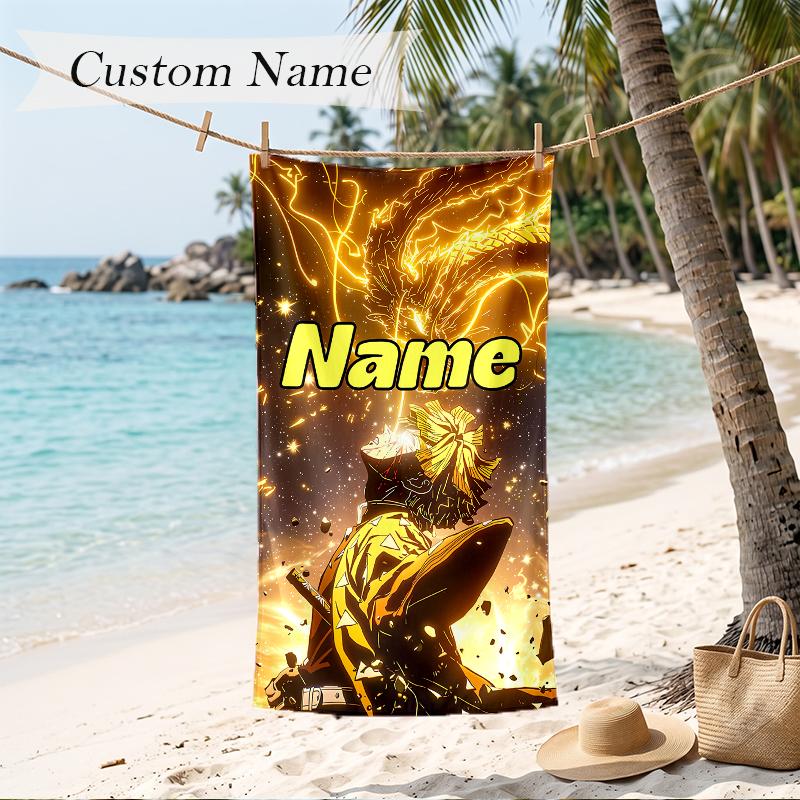 Zenitsu Custom Name Printed Beach Towel Personalized Soft Towel For Swimming Beach Travel