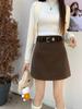 Plus Size Retro Woolen Bodycon A-Line Skirt - High Waist, Anti-Exposure, Versatile, for Autumn/Winter