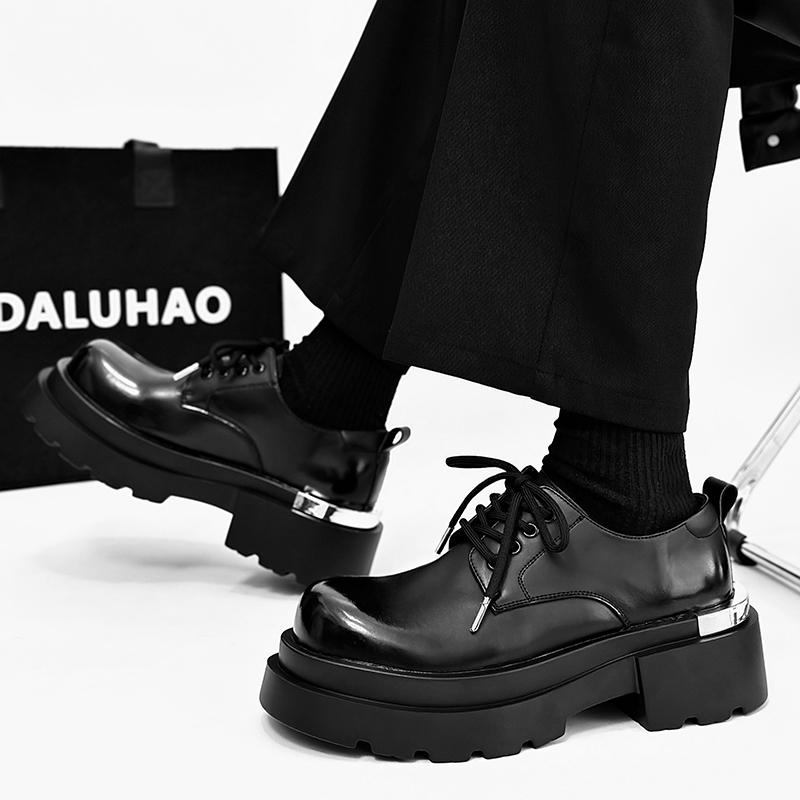 Fashion Trendy Thick Soled Men's Leather Shoes High-quality Casual Versatility Fashion Designer Style Party  Height Increasing Shoes