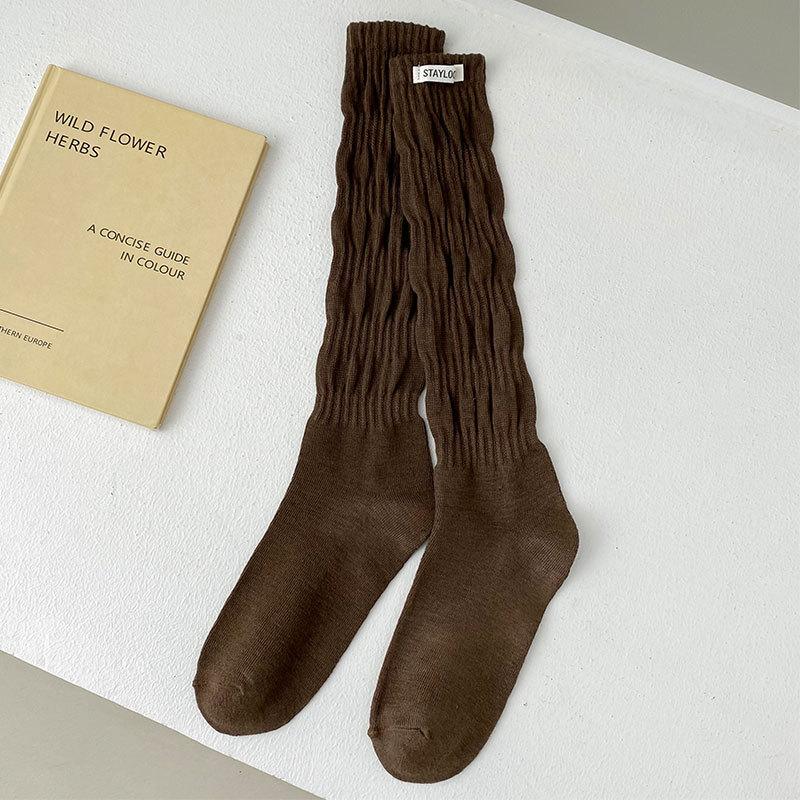 Women's Spring and Fall Vintage Solid Color Tall Drum Pile Calf Cotton Socks