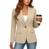 Women's Business Casual Loose Fit Solid Color Lapel Collar Front Button Long Sleeve Blazer Jacket Suitable for Office and Daily Wear