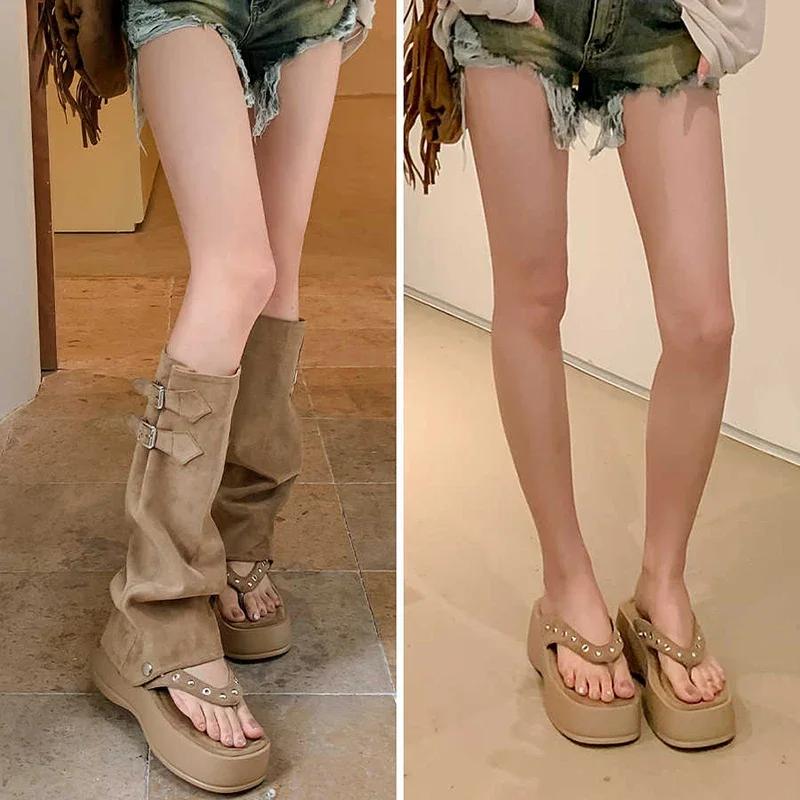 Sandali Estivi Romani a Clip per Dita Moda Tendenza Zeppe Basse Scarpe Piatte Gambe dei Pantaloni Stivali Scarpe Casual per Vestito Stile di Strada