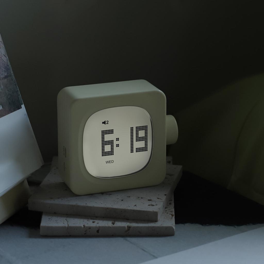 Stylish Cubic Alarm Clock with Backlight for Students Minimalists 2 Alarms LED Desk Clock Rechargeable Night Light Timer