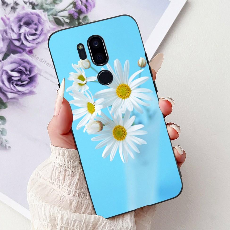Para LG G7 ThinQ Funda Silicona Negra Gato Lindo Flores de Moda Trasera Pintada Genial Para LG G7ThinQ Funda de Teléfono LMG710EM