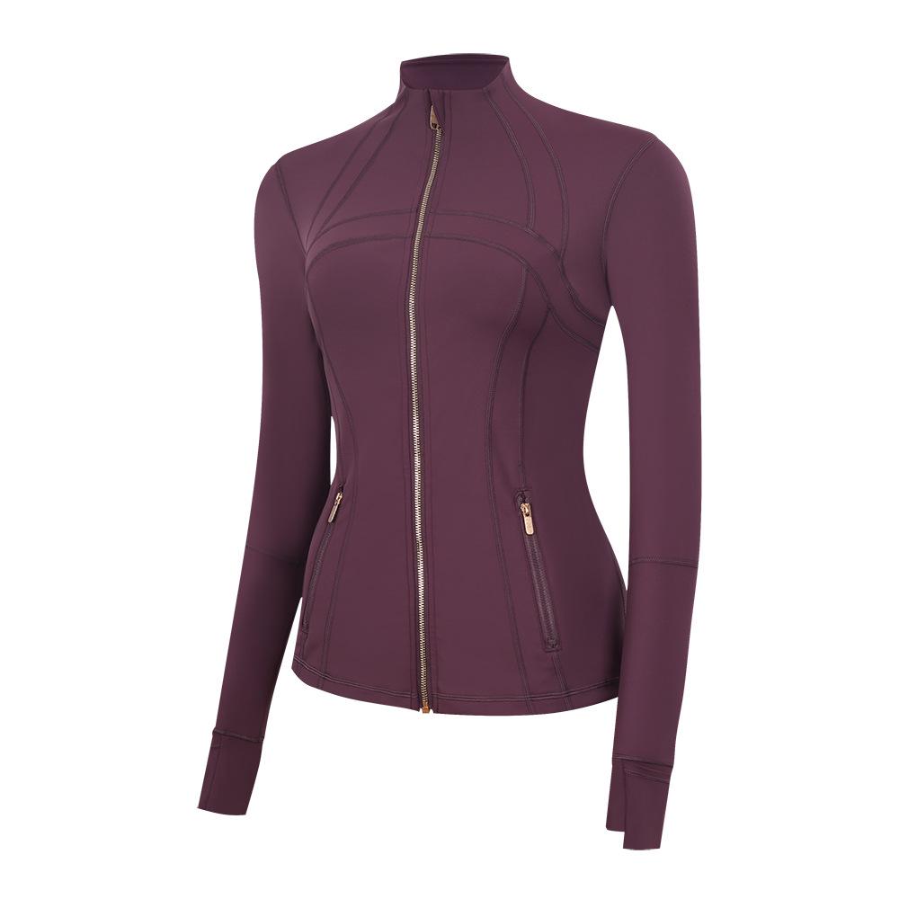 In Stock: LU Women's Slim Fit Yoga Jacket with Gold Zipper - Stand Collar Running Top