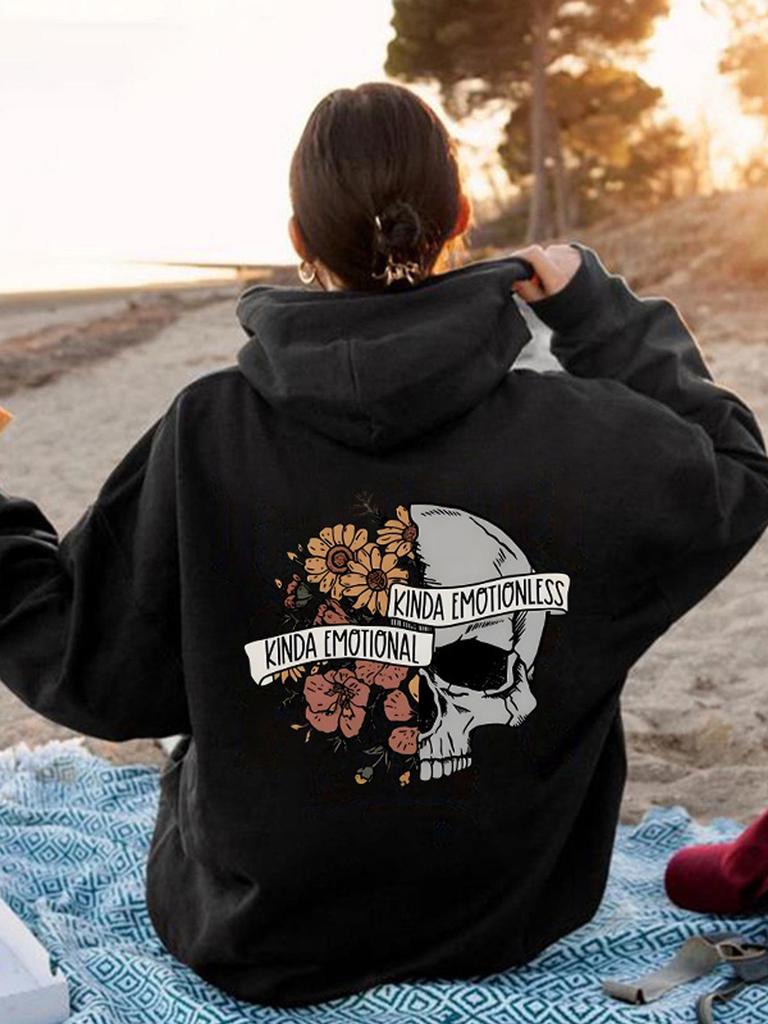 Halloween Skull Print Hooded Sweatshirt - Autumn/Winter European & American Style