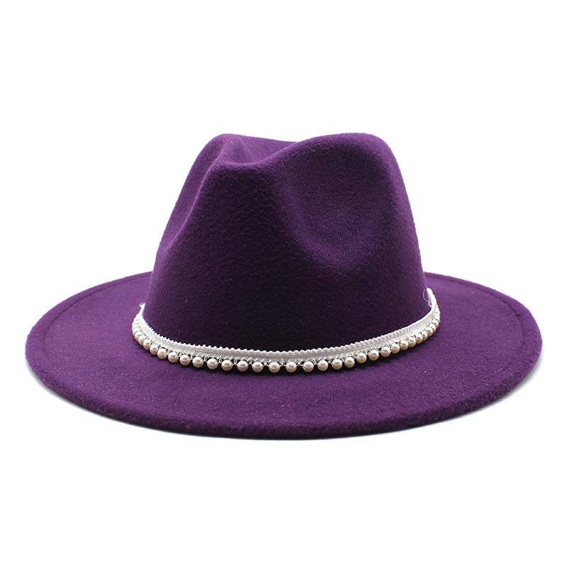 Autumn And Winter New Ribbon Hepburn Style Broad Brimmed Hat Fashion Flat Brim Top Hat Men And Women Woolen Fedora Hat