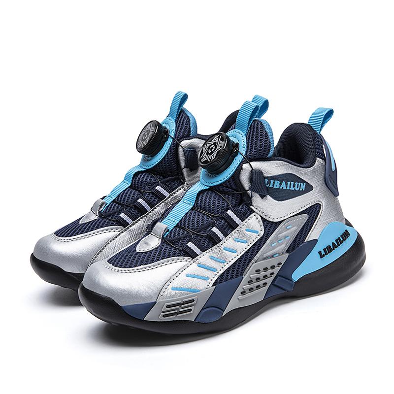 Kids Sneakers Basketball Shoes Boys Spring Fashion Rotating Button Anti-slip Shock Absorption School Students Sports Shoes