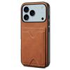 DENIOR For iPhone 17 Pro Case Card Holder Kickstand Leather + PC + TPU Phone Cover