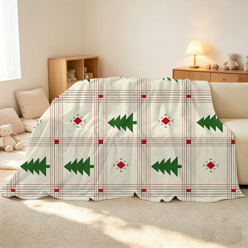 Christmas Tree Plaid Plush Fleece Blanket Soft Warm Cozy Throw for Home Winter, Xmas & Halloween