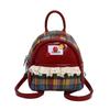 Vintage Red Plaid Kitty Backpack With Lace Detail For Daily Use