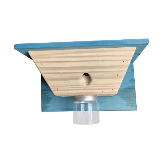 Wood House Carpenter Bee Trap with Clear Bottle Outside Natural Wood Boring Bee Trap Weather-proof Outdoor Hanging Bee Catcher