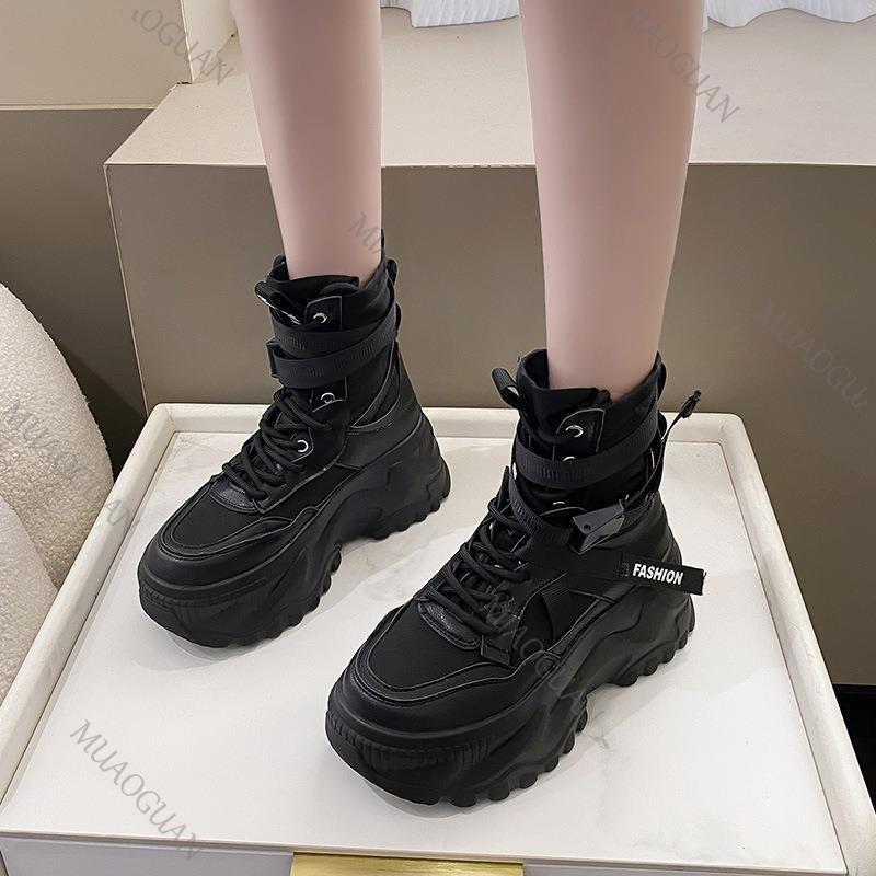 Fashion Women's Boots Spring Autumn Platform Shoes for Women Lace Up Chunky High Heels Sport Style Comfort Sneakers Ankle Boots Female