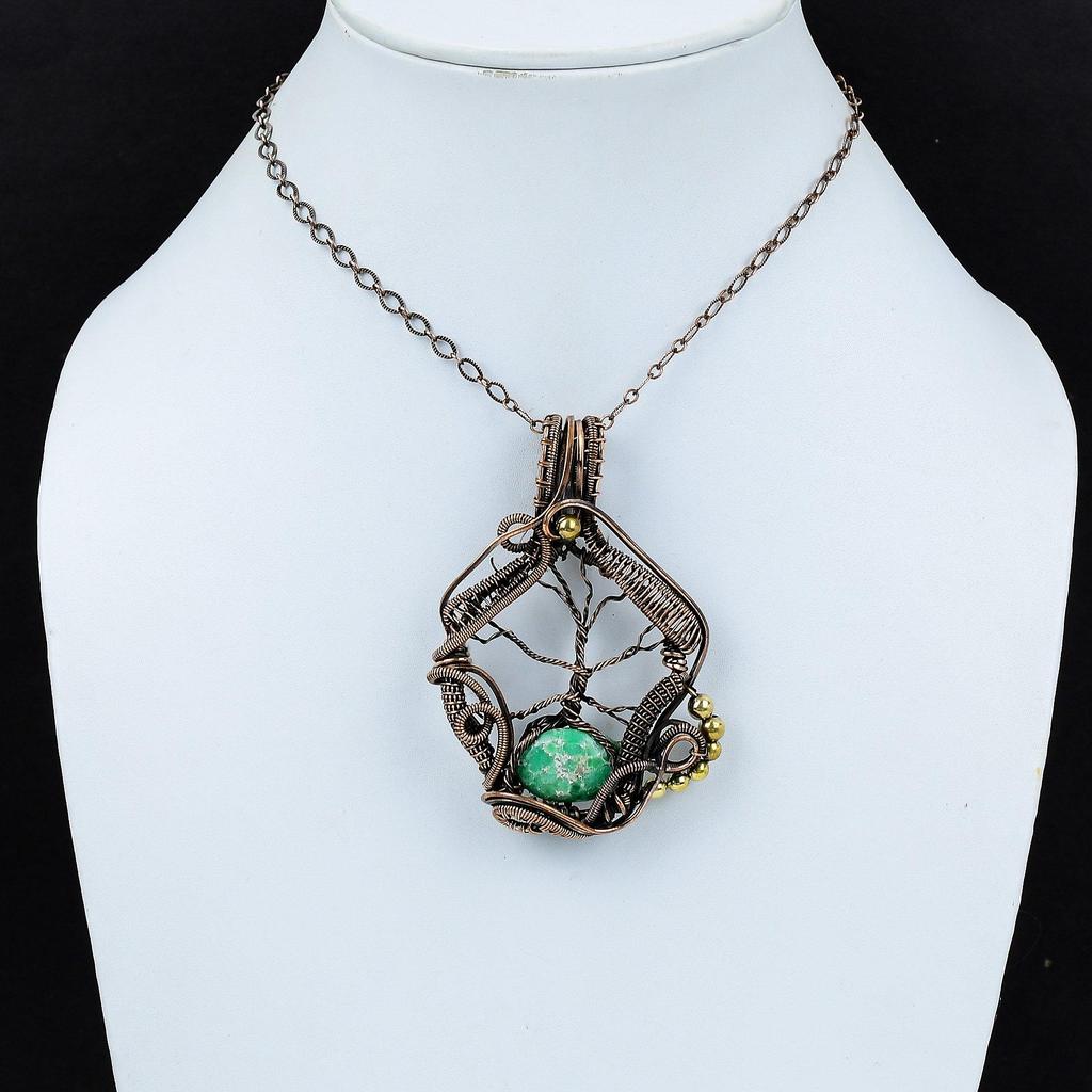 Tree Of Life Variscite Pendant Copper Wire Wrapped Pendant Variscite Jewelry Handmade Gemstone Pendant Wedding Gift Copper Wire Wrap Jewelry