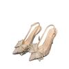 2025 Spring and Autumn High Heels Pointed Tip Stiletto Single Shoes Transparent Bow Rhinestone Sandals Fairy Style
