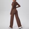 New Cross-border Solid Color Zip Jacket & Wide Leg Yoga Suit - Two-piece Fitness Set