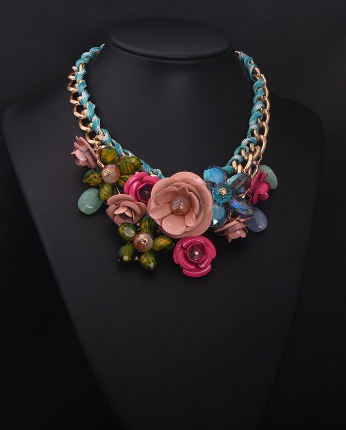 Flori colorate Cristal Gemstone Colier claviculă scurtă Accesorii pentru femei țesute