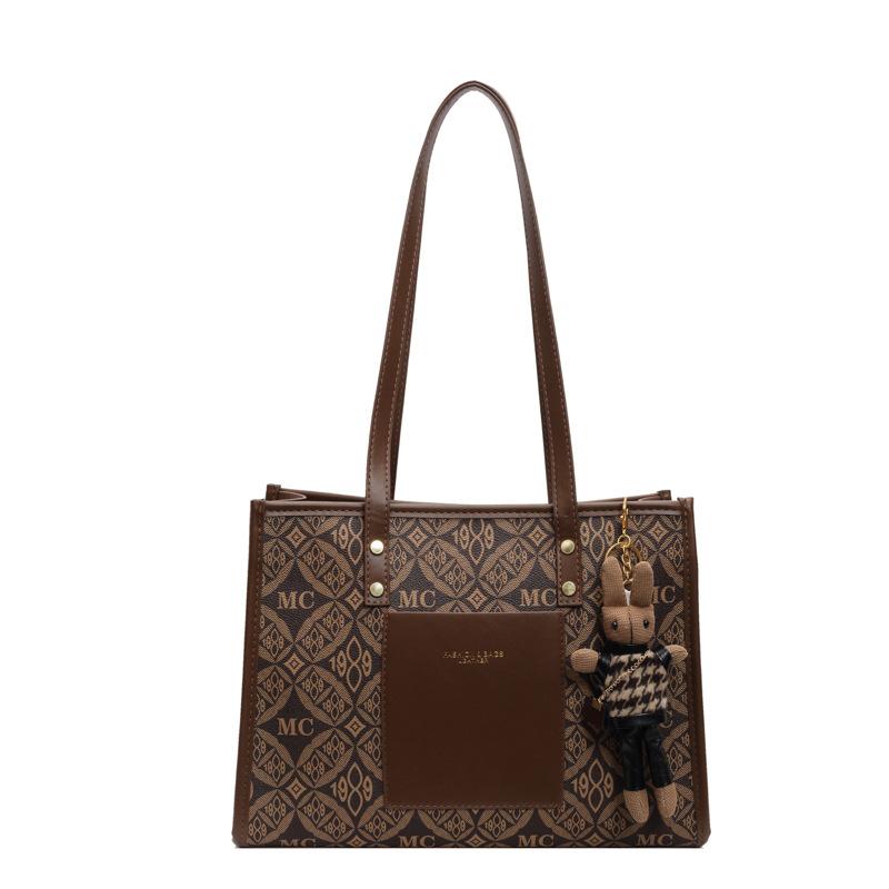 

Retro commuter bag for women, new fashion tote bag, high-end large-capacity student bag No pendant темно-коричневого